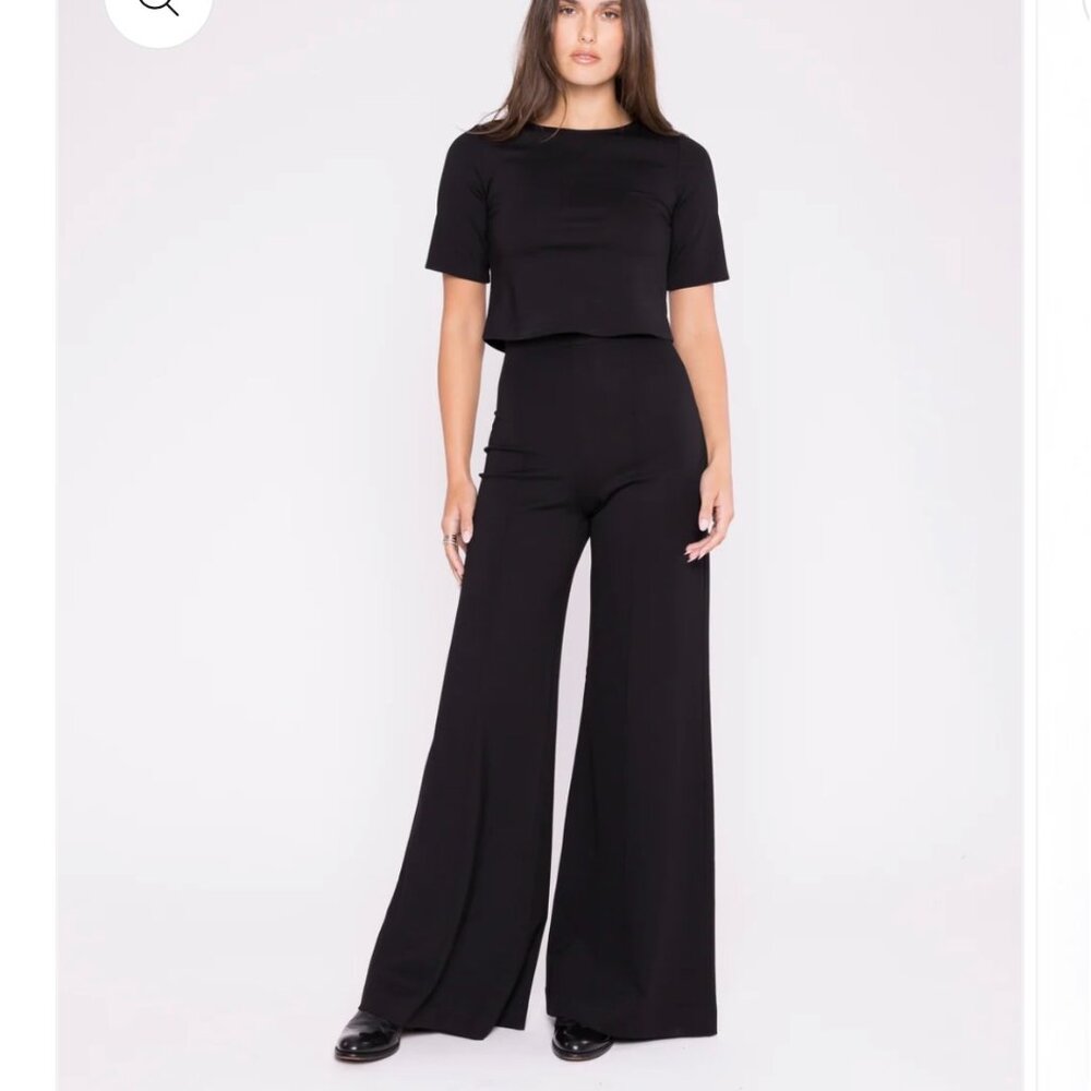 Ripley Radar Black Ponte Knit Long Wide Leg Pant